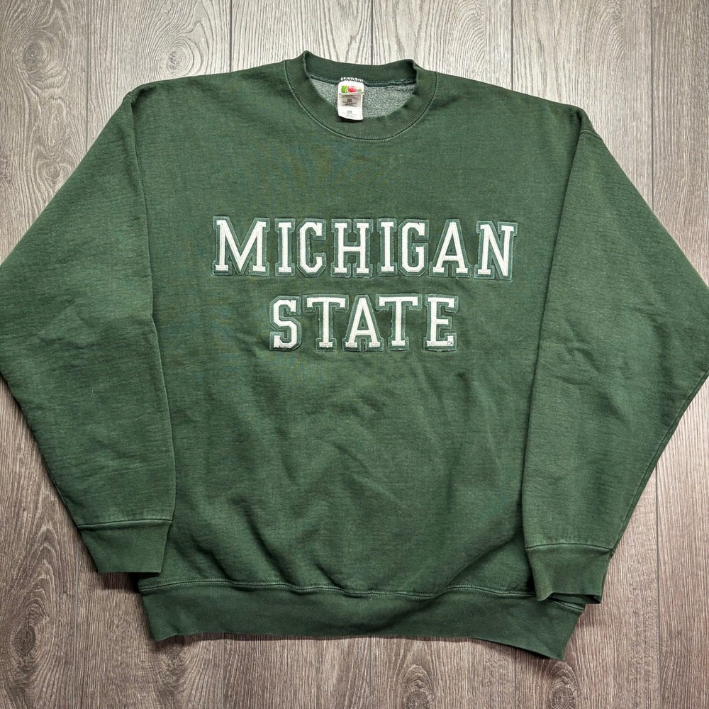 Vintage Michigan State Spartans Sweatshirt XXL Green Fruit of the Loom 90s USA
